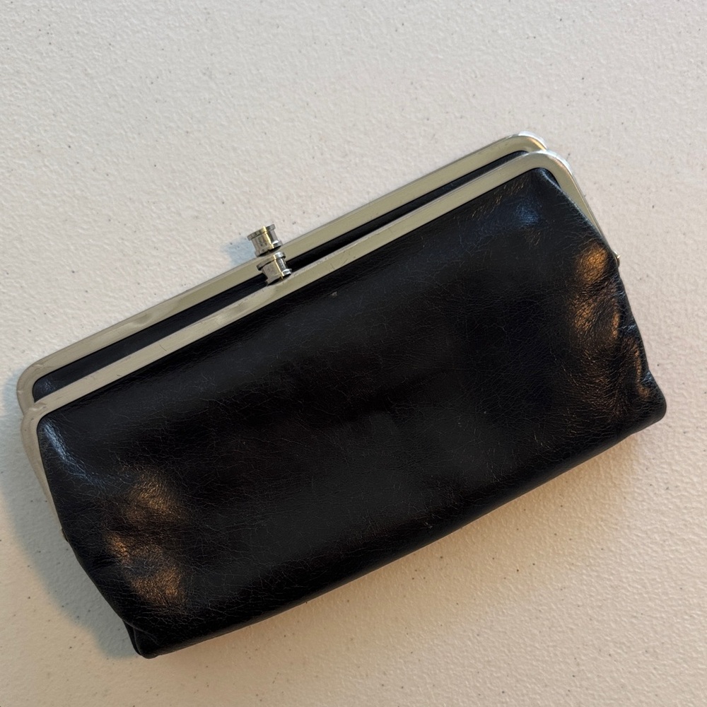 HOBO Black Leather Kiss-Lock Wallet Clutch